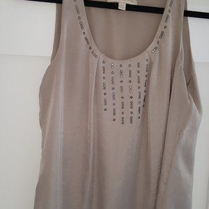Flowy, dressy, beaded silky, sleeveless, lined top